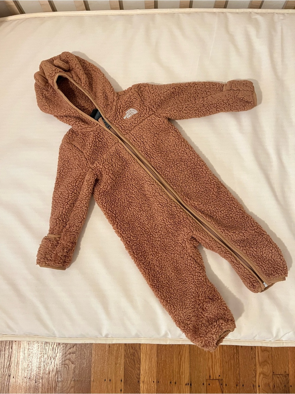 The North Face Brown Sherpa Hooded Kids One-Piece